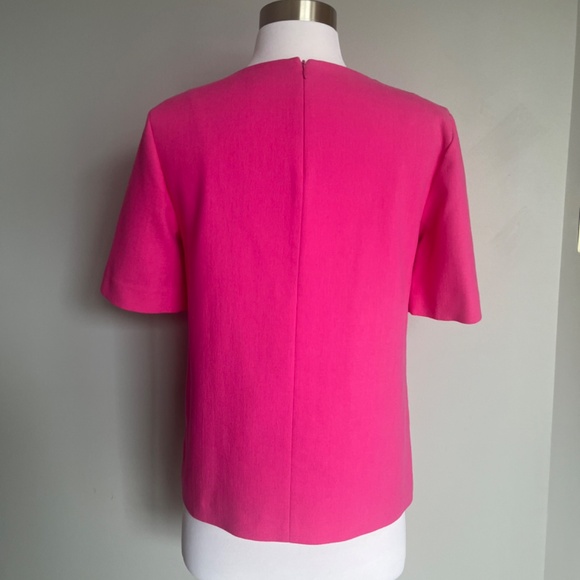 Tibi Willa Crepe Easy Neon Pink Casual Workwear V-neck Cocktail Top Blouse Shirt - Picture 8 of 13